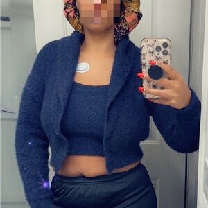 House of Harlow 1960 Navy Knit Cardigan and Top Set